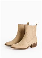 Beige Faux Suede Western Ankle Boots 3
