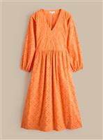EVERBELLE Orange Broderie Volume Sleeve Midi Dress 14