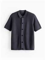 Charcoal Wave Stitch Button-Through Shirt XL