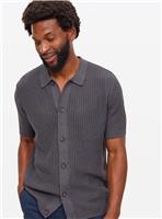 Charcoal Wave Stitch Button-Through Shirt XXL