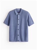 Blue Wave Stitch Button-Through Shirt S