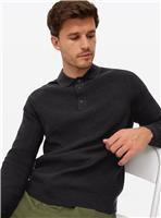 Charcoal Long Sleeve Ribbed Polo Shirt L