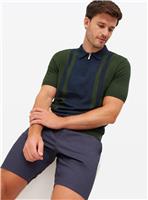 Khaki & Navy Stripe Knitted Polo Shirt XXL