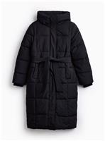 PETITE Black Longline Belted Padded Coat L