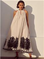 Neutral Leaf Printed Halter Neck Midi Dress 14