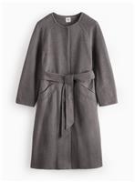 PETITE Grey Collarless Belted Coat 4
