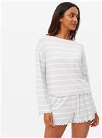 Grey Stripe Soft Touch Co-ord Pyjama Shorts L