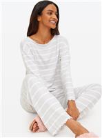 Grey Stripe Soft Touch Co-ord Pyjama Bottoms S