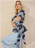 EVERBELLE Navy Printed Wrap Front Blouse 14