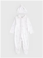 Unisex White Stork Print Sleepsuit & Hat Up to 1 mth