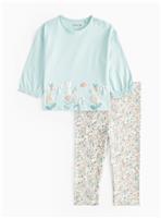 Green Floral Print Top & Leggings Up to 3 mths