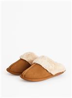 Real Suede Tan Faux Fur Lined Mule Slippers M