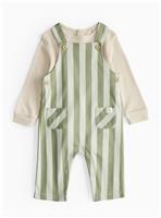 Jurassic Green Stripe Dungaree Set 6-9 months