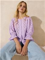 EVERBELLE Lilac Button Through Broderie Blouse 18