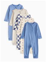 Bear Print Two-Way Zip Sleepsuits 5 Pack 6-9 months