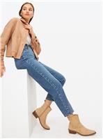 Mid Denim Studded Relaxed Straight Leg Jeans 8R