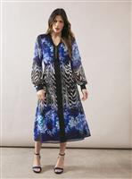 WALLIS Zip Front Floral Border Midi Dress 8