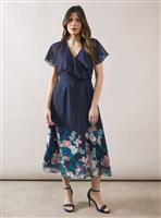 WALLIS Floral Border Cape Sleeve Wrap Dress 8