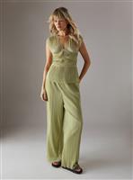 WAREHOUSE Plisse High Waisted Wide Leg Trouser 14