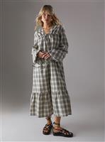 WAREHOUSE Gathered Channel Detail Check Midi Smock Dress 14