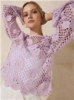 EVERBELLE Lilac Embroidered Crochet Jumper L