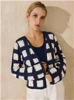 EVERBELLE Navy Crochet Knitted Cardigan L