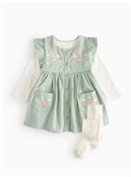 Green Corduroy Pinafore Dress Set 6-9 months