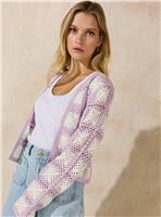 EVERBELLE Lilac Crochet Knitted cardigan L