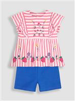 JOJO MAMAN B&Eacute;B&Eacute; Floral Applique Ruffle Front T-Shirt & Shorts Set 6-12 months