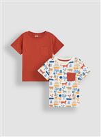 JOJO MAMAN BÉBÉ 2-Pack Safari Print & Plain T-Shirts 12-18 months