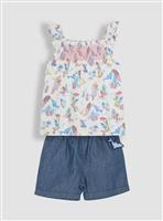 JOJO MAMAN B&Eacute;B&Eacute; Mermaid Scene Smocked Blouse & Shorts Set 5-6 Years