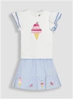 JOJO MAMAN B&Eacute;B&Eacute; Ice Cream Applique Frill T-Shirt & Skirt Set 18-24 months