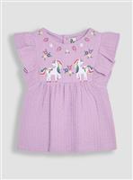 JOJO MAMAN B&Eacute;B&Eacute; Unicorn Applique Frill Sleeve T-Shirt 4-5 Years