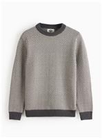 UNION WORKS Grey Zig Zag Stitch Crew Jumper S