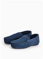 totes Navy Suede Faux Fur Lined Moccasin Slippers 11