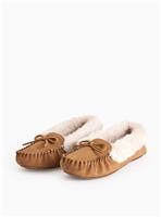 Tan Suede Faux Fur Trim Moccasin Slippers 6