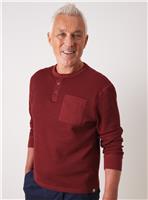 UNION WORKS Dark Red Waffle Henley T-Shirt S