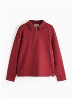 UNION WORKS Dark Red Zip Jersey Polo Sweatshirt M