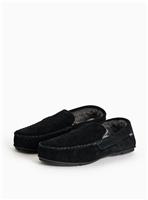 totes Black Suede Faux Fur Lined Moccasin Slippers 7