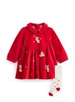 Peter Rabbit Christmas Red Velour Dress & Tights Set Up to 3 mths