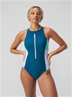 SPEEDO Zip Colorblock 1 Pc Swimsuit Teal XS