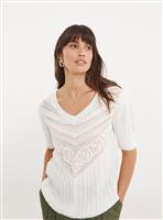 JD WILLIAMS Crochet V Neck Short Sleeve Jumper 28-30
