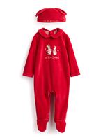 Peter Rabbit Christmas Red Velour Sleepsuit Set Newborn