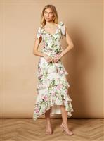 OASIS Floral Printed Tiered Ruffle Tie Shoulder Midi Dress 18