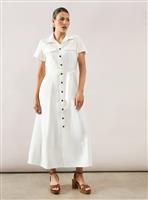 WALLIS Viscose Linen Pocket Shirt Midaxi Dress 12