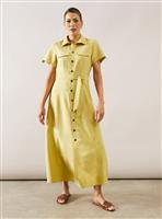 WALLIS Viscose Linen Pocket Shirt Midaxi Dress 8