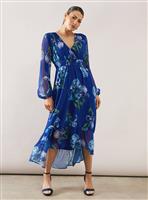 WALLIS Floral Shirred Waist High Low Midi Dress 16