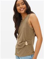 Khaki Hardware Detail Sleeveless Vest 20