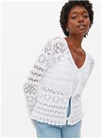 White Pointelle Scallop Trim Cardigan 22