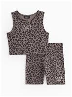 ELLE Leopard Print Cropped Top & Cycling Shorts 15 years